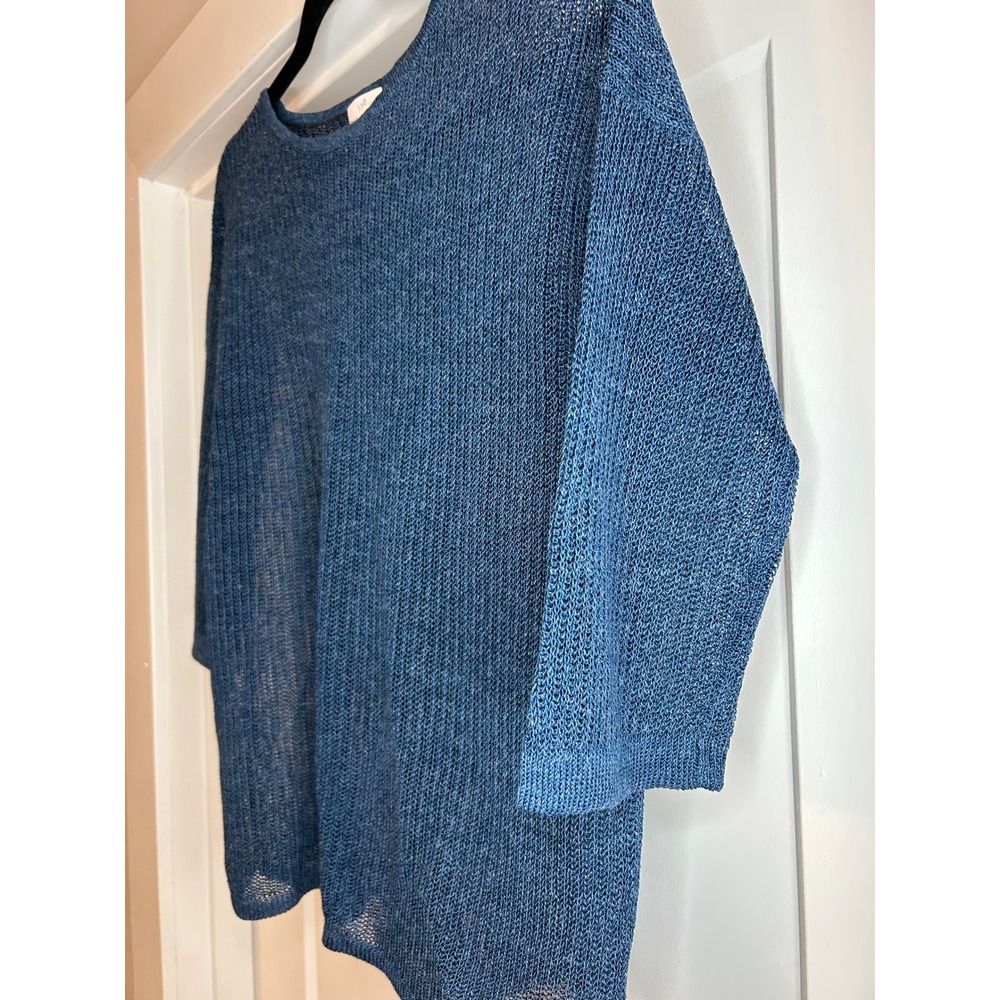 J. Jill Blue Open Knit Boat Neck 3/4 Sleeve Knit Sweater Womens Small Petite - Picture 4 of 7